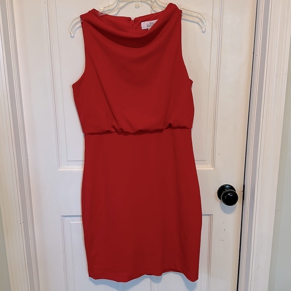 BELLE BADGLEY MISCHKA Red Blouson Lined Sleeveless Sheath Dress Size 6